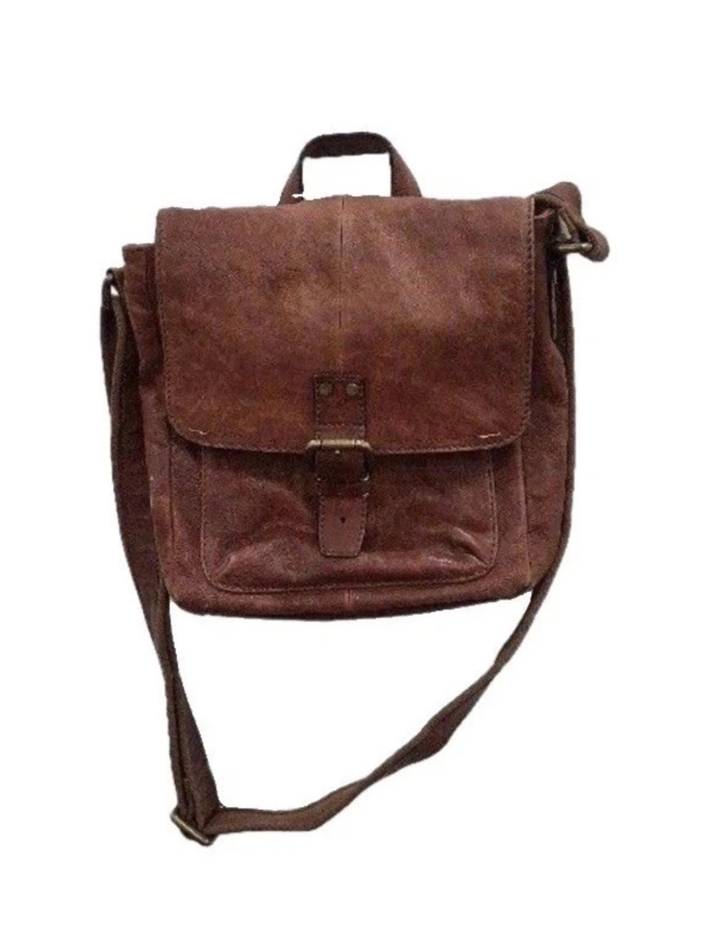 Vintage Fossil Leather Messenger Shoulder Crossbody Bag Brown Distressed Buckle